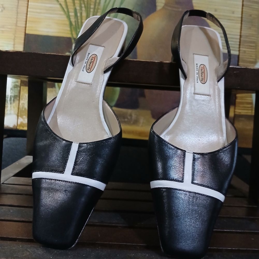 Elegant Black and White Slingback Heels - Picture 13 of 14